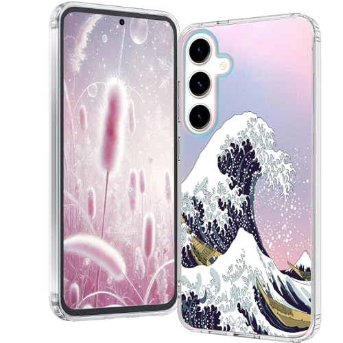 for Samsung Galaxy S25 Case: Clear Matte Cute Flowers Floral Design for Girls Women Slim Soft TPU Bumper Shockproof Silicone Cell Phone Cover (Great Wave) - color: Great Wave, size: for Galaxy S25