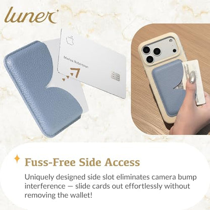 Luner - Eco Leather Magnetic Side-Access Card Wallet Compatible with Magsafe - [for iPhone 16, 15, 14, 13, 12 series] - [Holds 2 cards] - Frost Blue - color: Frost Blue, style: Side-access