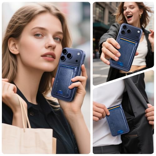 Shieldtop RFID Blocking MagSafe Wallet Stand with Card Holder,5 Card Slots & ID Window,PU Leather Magnetic Adjustable Kickstand for iPhone 12/13/14/15/16/17 Pro Max & Air Plus Series,Blue - color: Blue