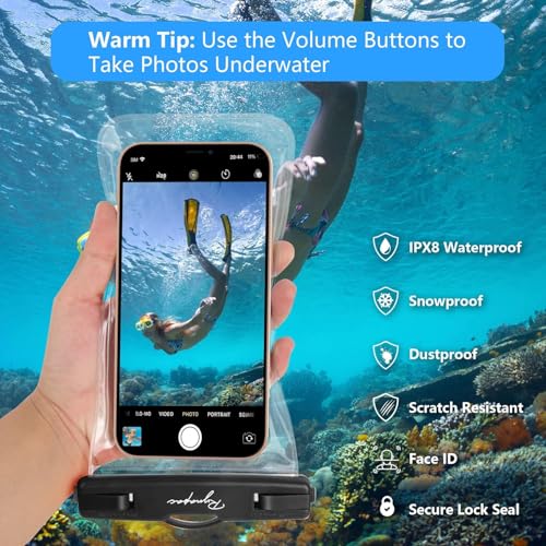 Rynapac IPX8 Waterproof Phone Pouch - 8.5in, 2 Pack Waterproof Phone Case for iPhone 17 16 15 Pro Max, Galaxy S26 S25 Ultra, Cellphone Dry Bag with Lanyard for Beach Vacation Travel Cruise Essentials - color: [Black + Black] Waterproof Phone Pouch