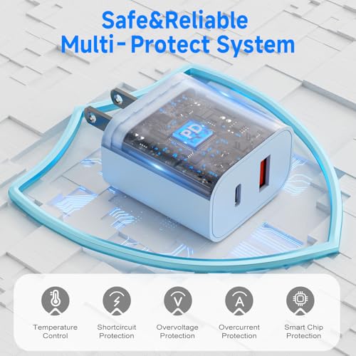 4Pack 20W USB C Charger Block Colorful Dual Port PD Charger & QC 3.0