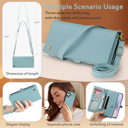 for Wallet Case Compatible with iPhone 17,Multi-Function Detachable 2 in 1 Magnetic iPhone 17 Case Wallet,Flip Strap Zipper Card Holder Phone Case with Shoulder Straps (Blue) - color: Blue, size: iPhone 17