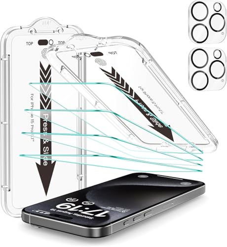EZ-GLAZ-4+2 Pack for iPhone 15 Pro Screen Protector (6.1") HD Clear - size: iPhone 15 Pro