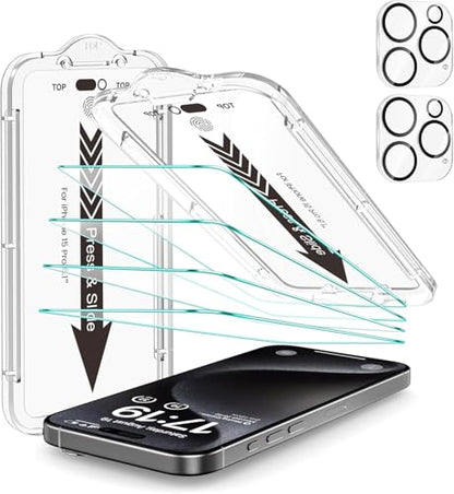 EZ-GLAZ-4+2 Pack for iPhone 15 Pro Screen Protector (6.1") HD Clear - size: iPhone 15 Pro