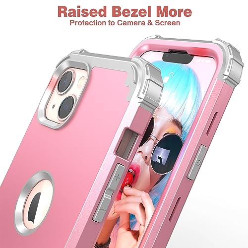 IDweel for iPhone 15 Case with Screen Protector,Luxury 3 in 1 Shockproof Slim Fit Hybrid Heavy Duty Protection Glitter Hard PC Cover Soft Silicone Bumper Full Body Case,Pink/Light Grey - color: Pink/Light Grey