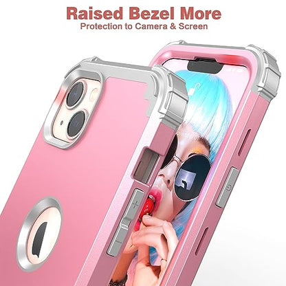 IDweel for iPhone 15 Case with Screen Protector,Luxury 3 in 1 Shockproof Slim Fit Hybrid Heavy Duty Protection Glitter Hard PC Cover Soft Silicone Bumper Full Body Case,Pink/Light Grey - color: Pink/Light Grey