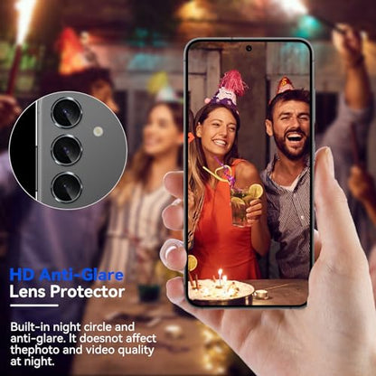 CloudValley [3 Pcs] for Samsung Galaxy S24 / S23 Plus Camera Lens Protector, 9H Tempered Glass + Aluminum Alloy Metal Individual Lens Protective Ring for S24 / S23+ 5G 2023, Black - color: Black
