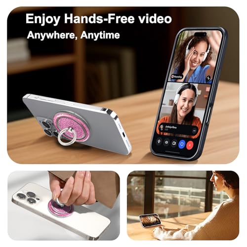 Pink Sparkly Magnetic Ring Grip for MagSafe, Bling Phone Stand - color: Pink