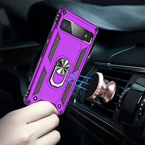 Auzuoton Google Pixel 6a Phone Case, Military Grade 16ft. Drop Tested, Ring Shockproof Protective Case, HD Screen Protector, Purple - color: Purple, size: Google Pixel 6a Case