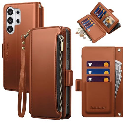 for Samsung Galaxy S26 Ultra Wallet Case with Card Holder RFID Blocking PU Leather Zipper Phone Case Flip Folio Protective Cover Wrist Strap Credit Card Slots Kickstand Men Women,Light Brown - color: Light Brown, size: Samsung Galaxy S26 Ultra - 6.9"