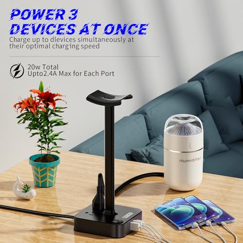 cozoo Headphone Stand with Charger for Desk, Gifts for Gamers Men, Black - color: Black