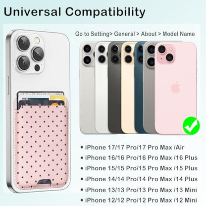 for MagSafe Wallet,Magnetic Card Holder for Phone Case - color: Pink Polka Dots