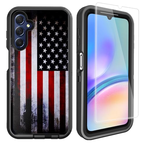 Compatible for Samsung Galaxy A15 5G Old American USA Flag Case with Screen Protector [Military Grade Protection] Heavy Duty Shockproof 6.2inch - color: American Flag