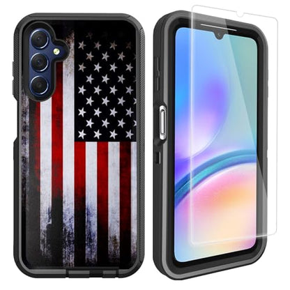 Compatible for Samsung Galaxy A15 5G Old American USA Flag Case with Screen Protector [Military Grade Protection] Heavy Duty Shockproof 6.2inch - color: American Flag