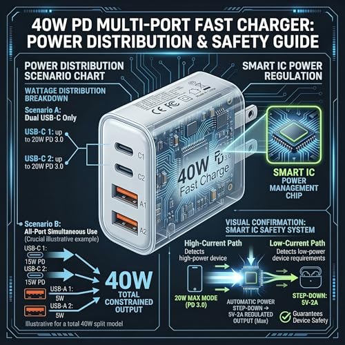 TT&C USB C Charger Block, 40W 4 Ports Wall Charger for iPhone 17,16,15,14 - color: White 1Pack