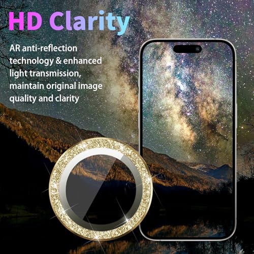 Camera Lens Protector for iPhone 15 Pro/15 Pro Max, Glitter Gold - color: Glitter Gold