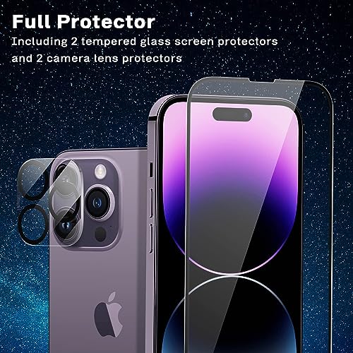 5 in 1 Clear Case for iPhone 14 Plus 6.7", with 2-Pack Screen Protector and Camera Lens Protector, Non-Yellowing Shockproof Bumper Phone Cover, Full Coverage Tempered Glass Film - size: FOR iPhone 14 Plus