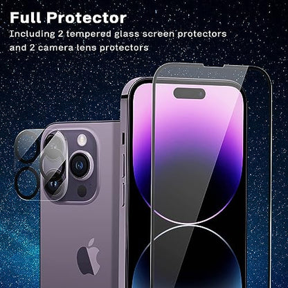5 in 1 Clear Case for iPhone 14 6.1-Inch, with 2 Screen Protector and 2 Camera Lens Protector, 9H Edge Protection Tempered Glass Film, Shockproof Drop Transparent Protection Cover - size: iPhone 14