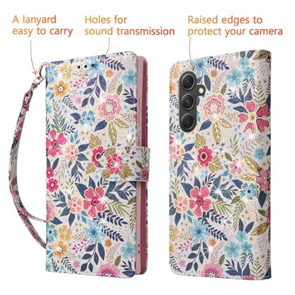 UEEBAI Wallet Case for Samsung Galaxy S23 5G, PU Leather Phone Case Kickstand RFID Blocking Flip Case with Card Slots Wrist Strap Relief Engraved Pattern Magnetic Closure Folio Case - Multi-Flower - color: Multi-Flower, size: Samsung Galaxy S23 5G