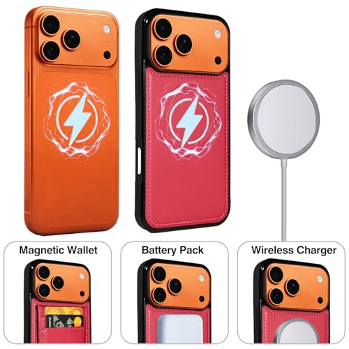 for iPhone 17 Pro Max MagSafe Wallet Case, Magnetic Detachable Leather Wallet with Card Holder & Kickstand, Slim Protective Phone Case Compatibility with iPhone 17 Pro Max. Red - color: Red