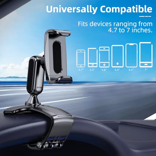 Car Phone Holder Mount for Dashboard 360 Degree Rotation Multifunctional Cell Phone Clip Design Phone Mount Compatible with 4-7 inch Smartphones (Black)