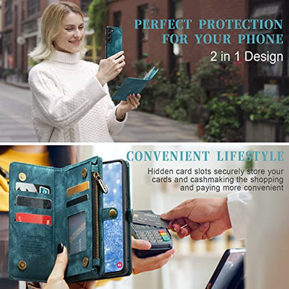 Zipper Folio Leather Case Compatible with Samsung Galaxy S23+Plus,Case Wallet with Card Holder Strap Wristlet Detachable Magnetic Protective Back Case for Galaxy S23+ Plus(Blue) - color: Blue, size: S23+ Plus 5G 6.6 Inch