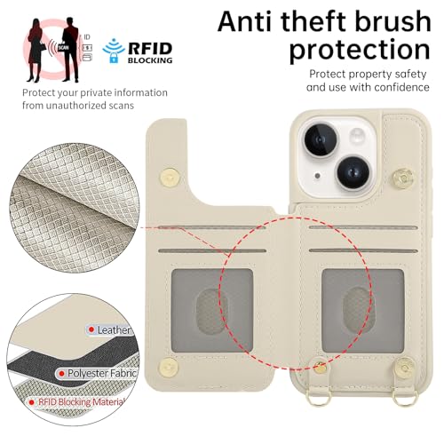 for iPhone 11 Wallet Case with Card Holder Slots and Strap, RFID Blocking Magnetic Flip Folio Cover, Crossbody Purse Protection Case with Kickstand,Beige Diamond - color: Beige Diamond, size: iPhone 11(6.1")
