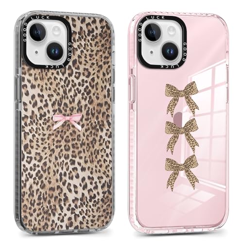 2 Pack Cute Cheetah Print Phone Case for iPhone 13 Mini Pink Bow Case 5.4", Clear Coquette Fashion Luxury Leopard Pattern Design Girls Women Funda Shockproof Soft TPU Protection Cover - color: Cheetah Print 04, size: iPhone 13 Mini