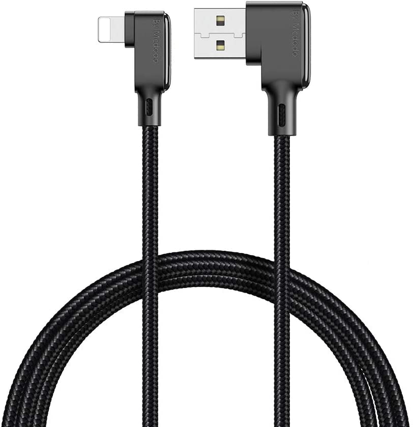 mcdodo USB 90 Degree Right Angle Design Gaming LED Cord Nylon Braided Sync Charge USB Data 6FT/1.8M Cable Compatible with iPhone 14/13/12/11 Pro Max (Black, 4FT/1.2M)