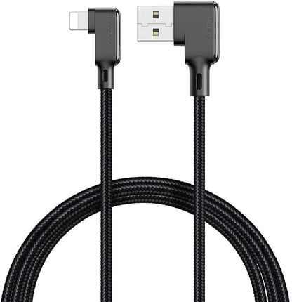mcdodo USB 90 Degree Right Angle Design Gaming LED Cord Nylon Braided Sync Charge USB Data 6FT/1.8M Cable Compatible with iPhone 14/13/12/11 Pro Max (Black, 4FT/1.2M)