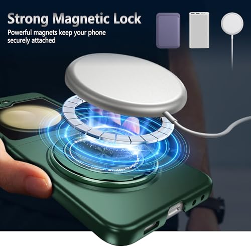 Magnetic Case for Samsung Galaxy Z Flip 5, [Compatible with MagSafe] Military Grade Shockproof Slim fit Samsung Z Flip 5 Phone Case with Magnetic Ring Kickstand, Green… - color: Green, size: Samsung Galaxy Z Flip 5