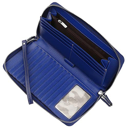 Small Compact Women Wallet RFID Blocking Genuine Leather Bifold Purse with ID Windows - color: 1- Pebbled Navy Blue, size: One Size