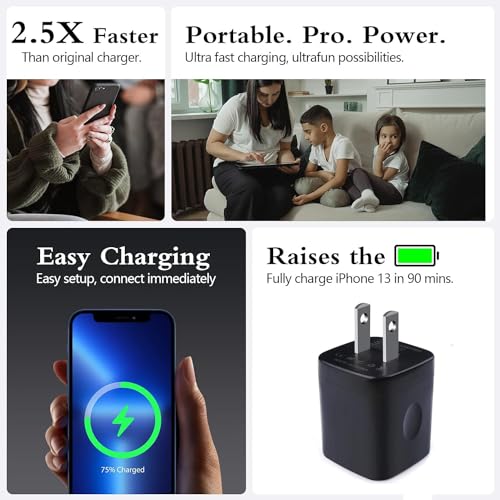 Wall Charger,Charger Cube,Charging Block Fast Charge 3Pack Dual Port 2.1A - color: Full Black