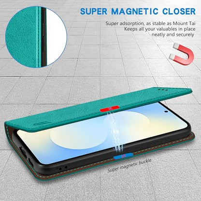 ZZXX for Samsung Galaxy S25 FE Wallet Case with [RFID Blocking] Card Slot Stand Strong Magnetic PU Leather Flip Fold Protective Phone Case for Samsung Galaxy S25 FE Case Wallet(Lake Blue-6.7 inch) - color: Lake Blue