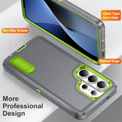 for Samsung Galaxy S26 Ultra Case with Kickstand Case 3-Layer Military Grade Protective Case Cover Silicone Heavy Duty Rugged Shockproof for Galaxy S26 Ultra Phone Case (Gray+Green) - color: Gray+Green