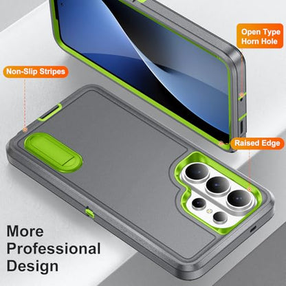 for Samsung Galaxy S26 Ultra Case with Kickstand Case 3-Layer Military Grade Protective Case Cover Silicone Heavy Duty Rugged Shockproof for Galaxy S26 Ultra Phone Case (Gray+Green) - color: Gray+Green