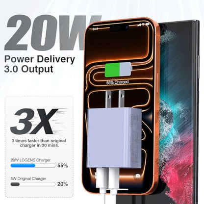 2 Pack USB C Charger Block, 20W USB-C & USB-A Port Adapter - color: Purple