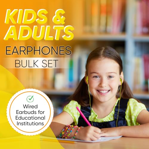 10 Pack Bulk Wired Earphones, In Ear Earbud Headphones with 3.5mm Jack, 4ft Tangle Free Cable, Comfortable Fit, Affordable and Cost Effective, Ideal for School Classroom Testing Students, Mix