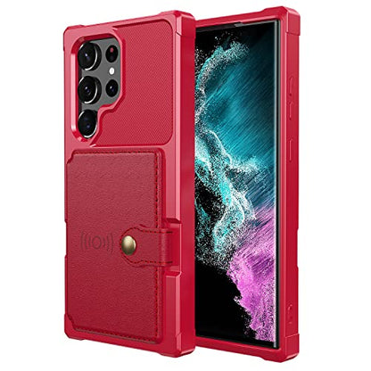 for Samsung Galaxy S23 Ultra Case with Card Holder, Compatible with Magnetic Car Mount, Heavy Duty Shockproof Rugged Soft TPU Back Leather Flip Wallet Cover Galaxy S23 Ultra 5G 6.8", Red | Compatible with Magnetic Car Mount, Shockproof Rugged Soft TPU Har