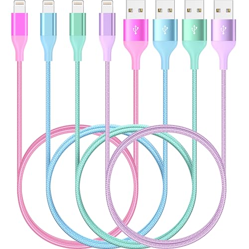 iPhone Charger 6ft 4Pack Lightning Cable,Apple Certified Braided Cord - color: 4Color-6ft