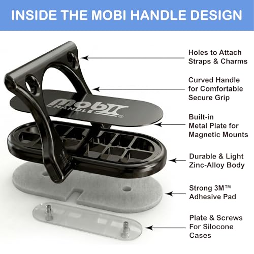Patented 3-Finger Phone Grip & Stand - Comfortable & Secure Loop Holder for iPhone & Android - Ultra-Slim Zinc Alloy - Magnetic Mount Ready - Cell Phone Ring Alternative [Black Chrome] - color: Black