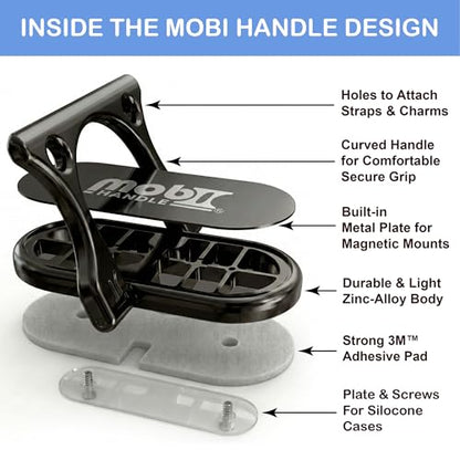 Patented 3-Finger Phone Grip & Stand - Comfortable & Secure Loop Holder for iPhone & Android - Ultra-Slim Zinc Alloy - Magnetic Mount Ready - Cell Phone Ring Alternative [Black Chrome] - color: Black