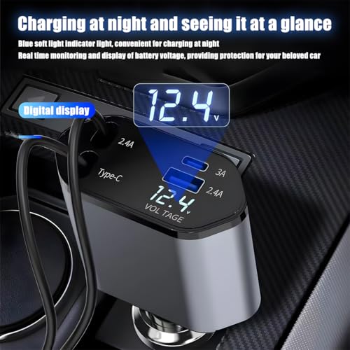 Ankuee Retractable Car Charger, 4 in 1 Fast Charging Vehicle Phone Adapter, 2 Cables 2 USB Ports Automotive Cellphone Charger Accessories, Universal for SUV, Sedan, Truck