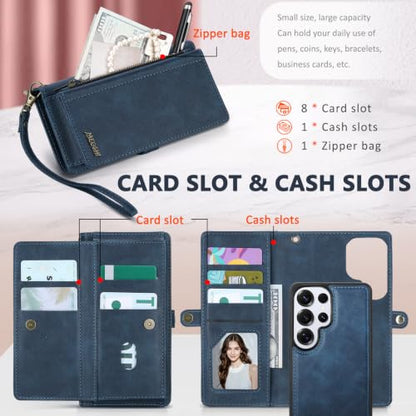 for Samsumg Galaxy S25 Ultra Wallet Case, Detachable Magnetic Shockproof Phone Case,Faux Leather Crossbody Wallet,with RFID Blocking，Zipper Card Holder，Shoulder Strap (Dark Blue) - color: Darkblue, size: Samsumg Galaxy S25 Ultra
