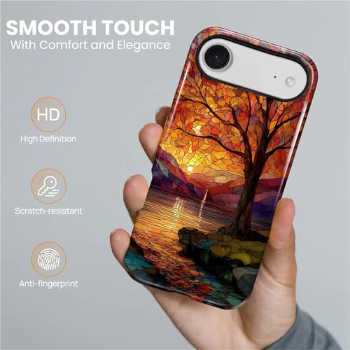Magnetic Phone Case for iPhone 17 Air,Compatible with MagSafe,Durable 2 Layers Full Covered Shockproof Protective Cover-Stained Glass Sunrise Fall Leaves - color: Stained Glass Sunrise Fall Leaves, size: iPhone 17 Air
