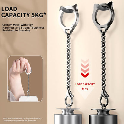 Metal Cat Head Phone Finger Grip Ring Chain Lanyard Keychain Holder Charm - color: Silver