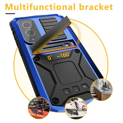 Simicoo for Samsung Galaxy S25 FE Metal Military Heavy Duty Case, Metallic Bumper Shockproof Dustproof Rugged Tough with Stand Screen Protector Camera Control Full Body Drop Protective Cover (Blue) - color: Blue