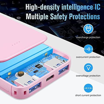 S22 Portable Charger, Mini Colorful Power Bank, 5000mAh External Battery Pack Compatible with iPhone 15/14/13/12/11/X All Series and Android Phone, Pink - color: Red