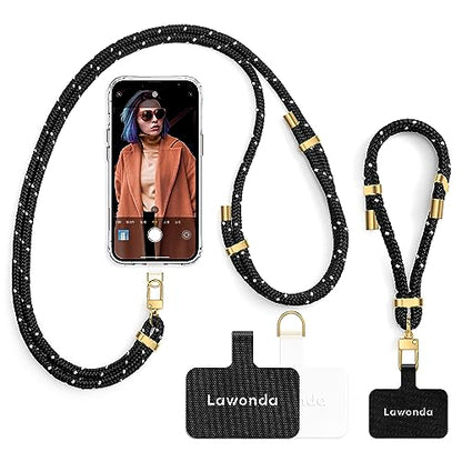 2 Pads Phone Lanyard Adjustable Crossbody Cell Phone Neck Strap - color: White&black