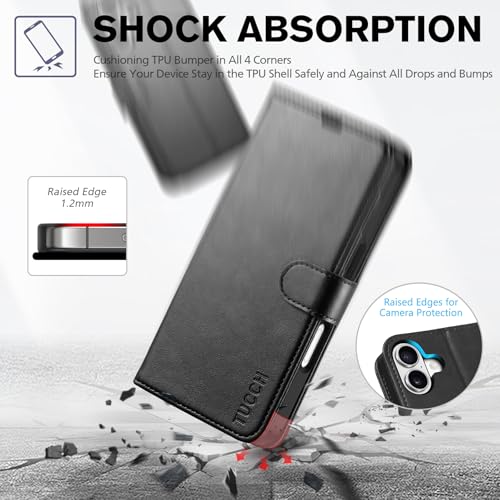 TUCCH Wallet Case for iPhone 17 (6.3") 2025, 4 Card Holders, Black | RFID Blocking, Viewing Stand, Shockproof TPU Shell, PU Leather, Magnetic Closure, Protective Folio Flip Cover - color: Black